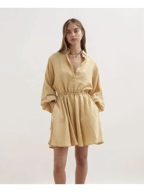 Boteh Linen Raffia Collar Dress in Butter Yellow
